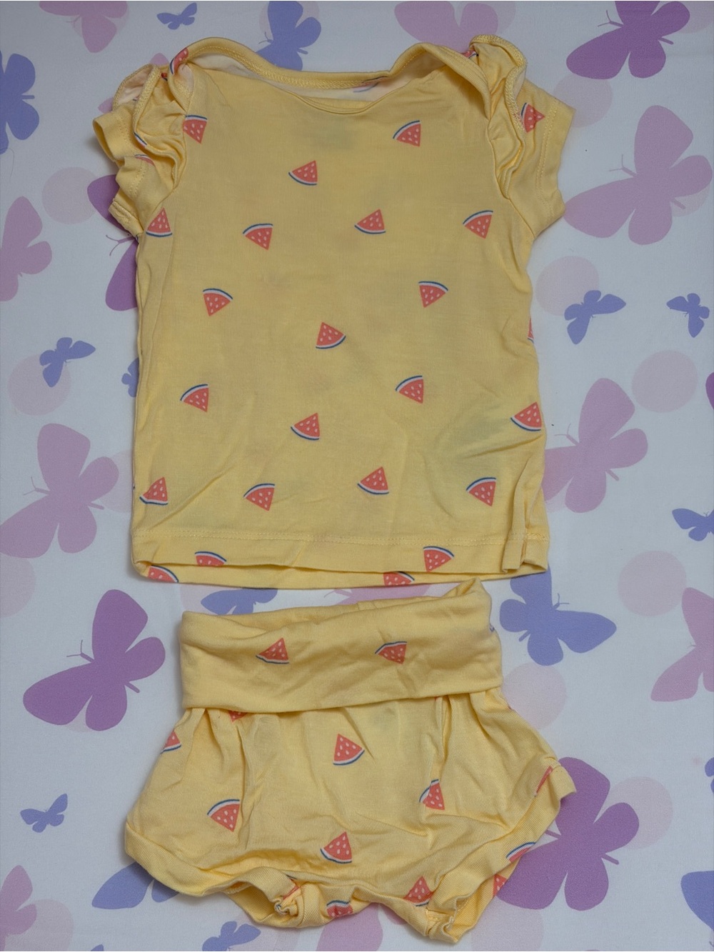 Carter's Yellow Watermelon Print Short Sleeve Top & Bloomer Set